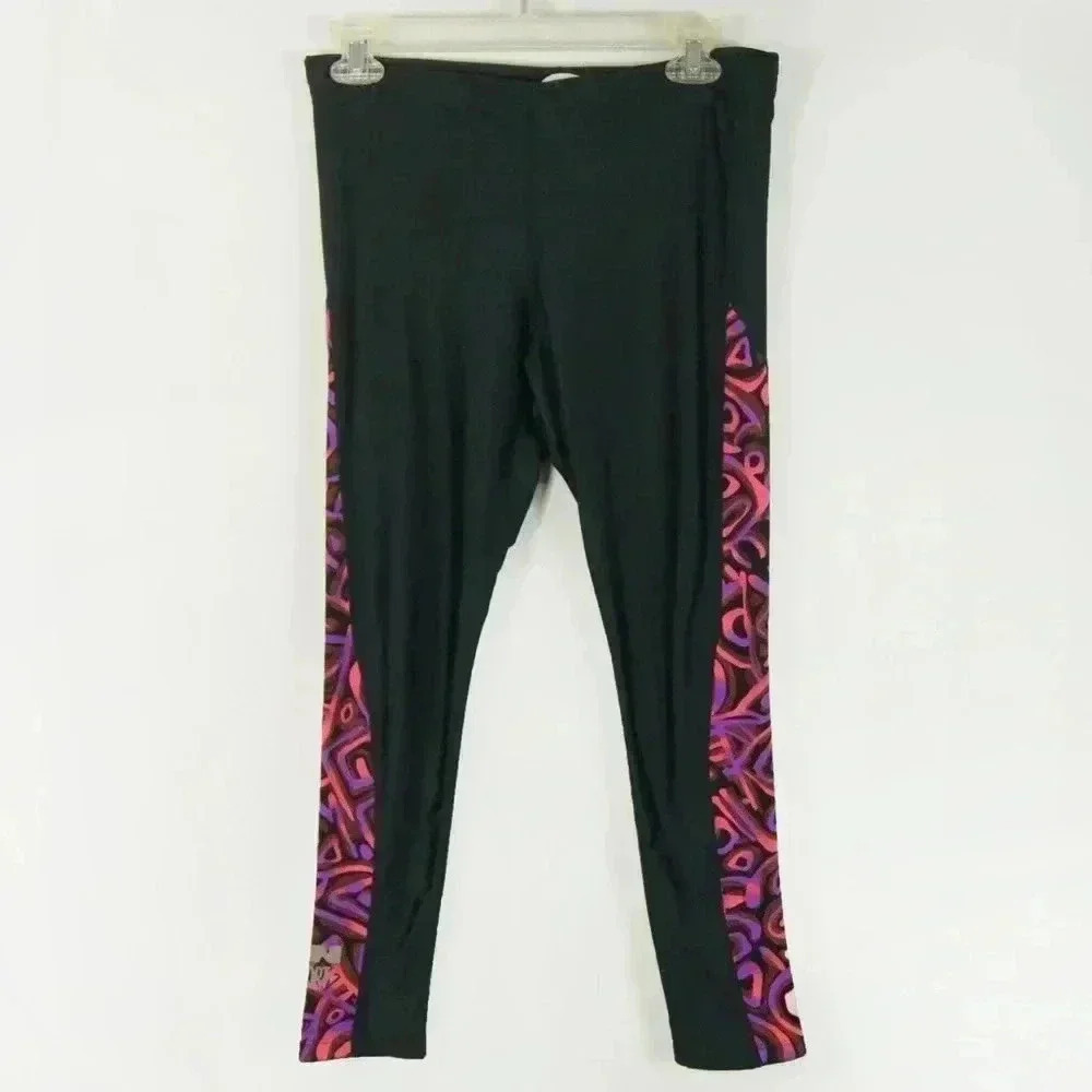 Vintage 80s Retro Neon Pink Black High Waisted Leggings